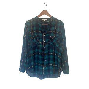 Alice Blue Green Plaid Collarless Blouse, XSP